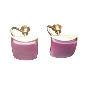 VINTAGE 1950s GOLDTONED & PINK MOONSTONE LUCITE SCREW BACK EARRINGS